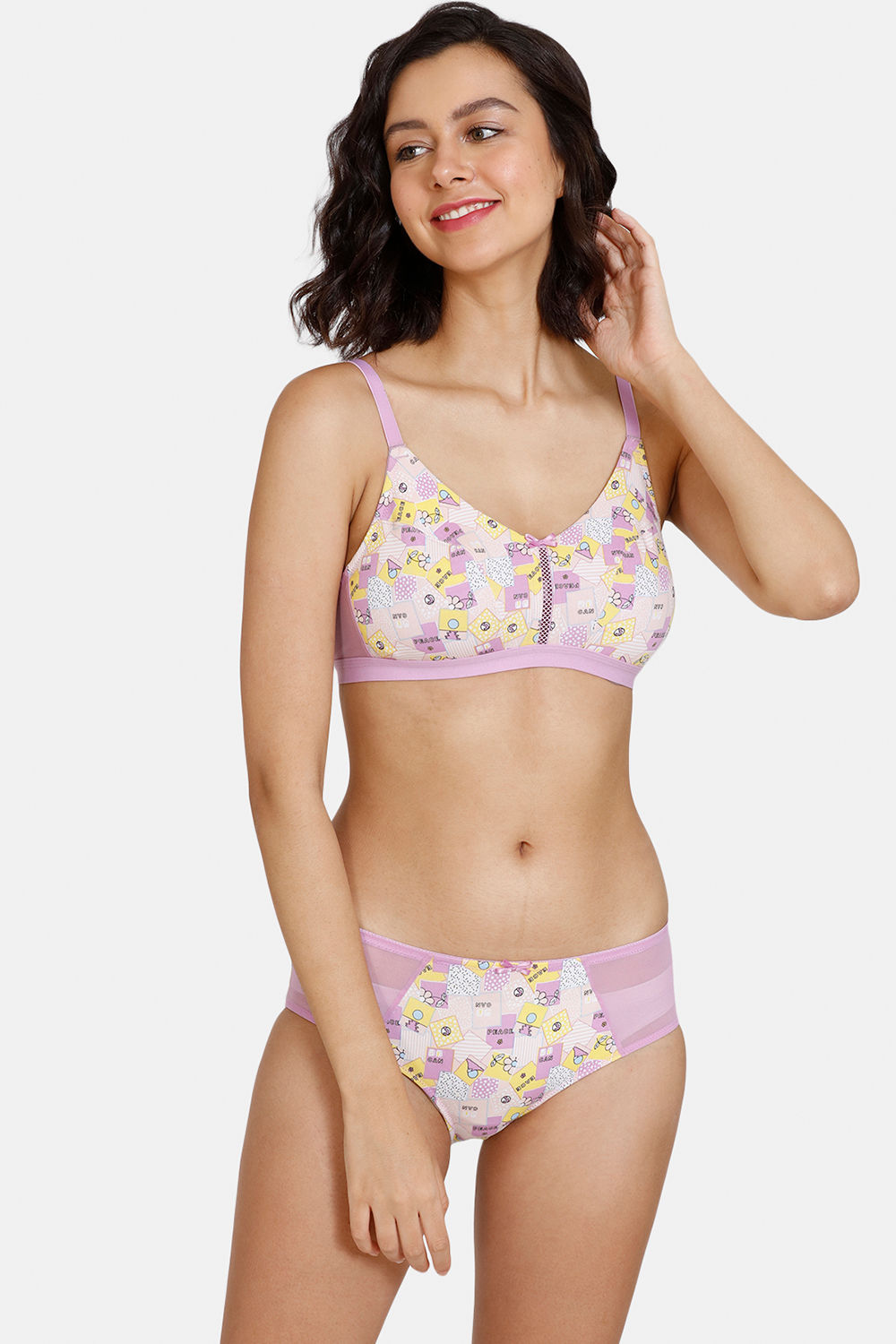 Buy Zivame Comikart Double Layered Non Wired 3/4th Coverage TShirt Bra With Hipster Panty