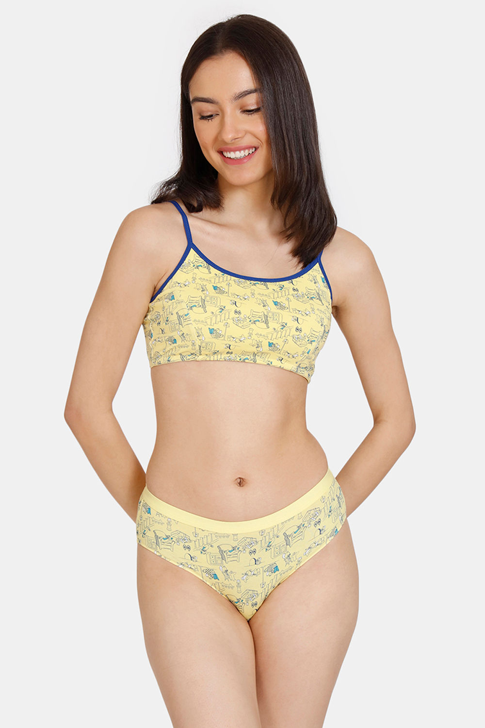 Buy Zivame Girls Tom & Jerry Double Layered Non Wired Full Coverage Bra With Bikini Panty - Pale Marigold