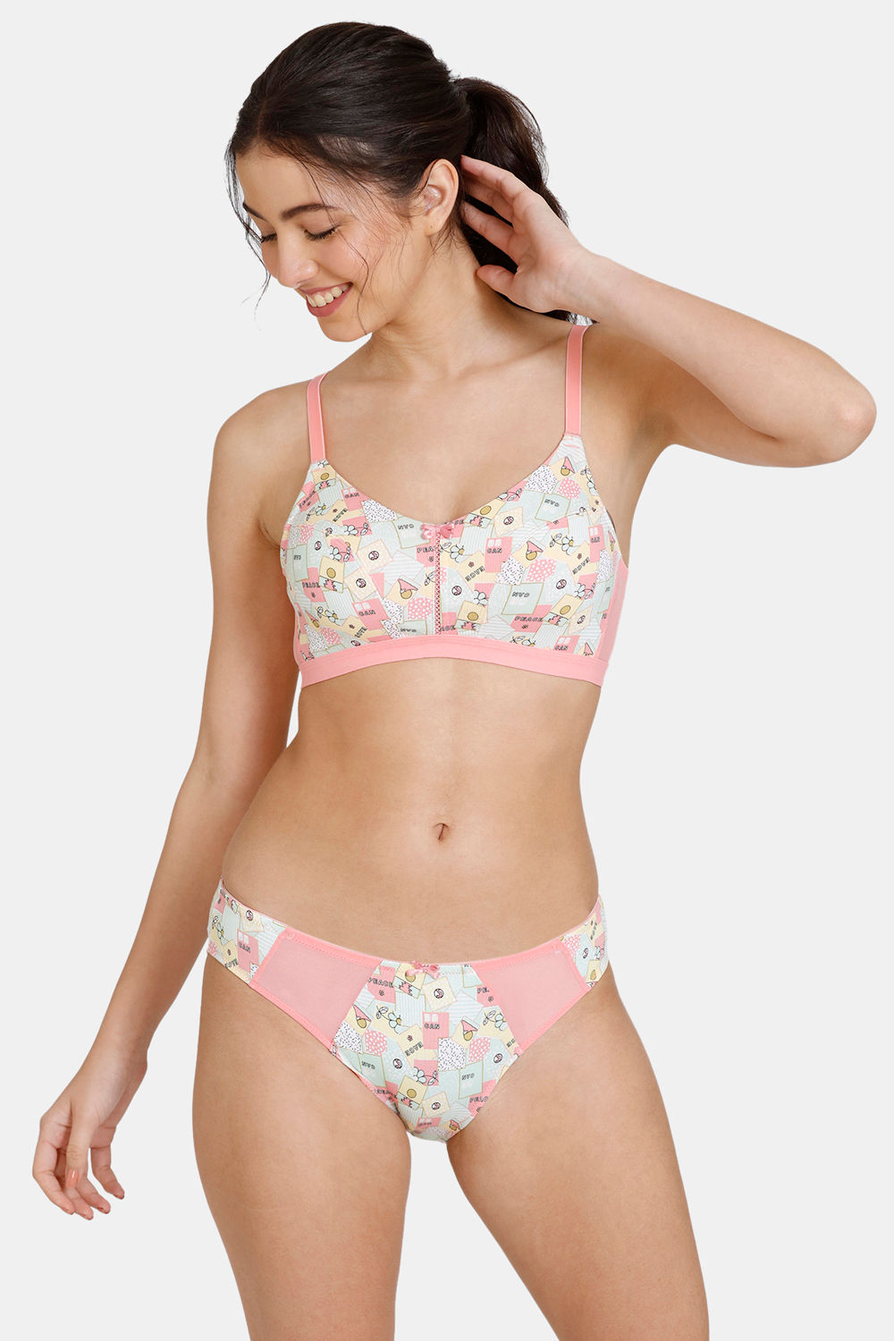 Buy Zivame Comikart Double Layered Non Wired 3/4th Coverage T-Shirt Bra  With Hipster Panty - Flamingo Pink at Rs.697 online