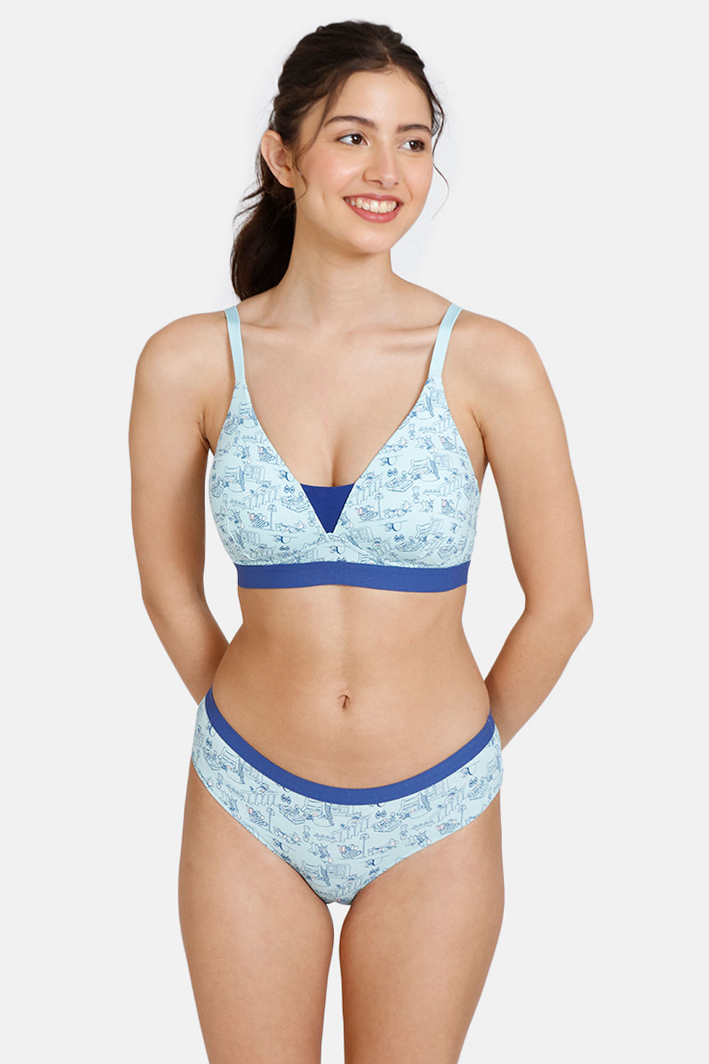 Buy Zivame Tom & Jerry Padded Non Wired 3/4th Coverage T-Shirt Bra With Bikini Panty - Clearwater