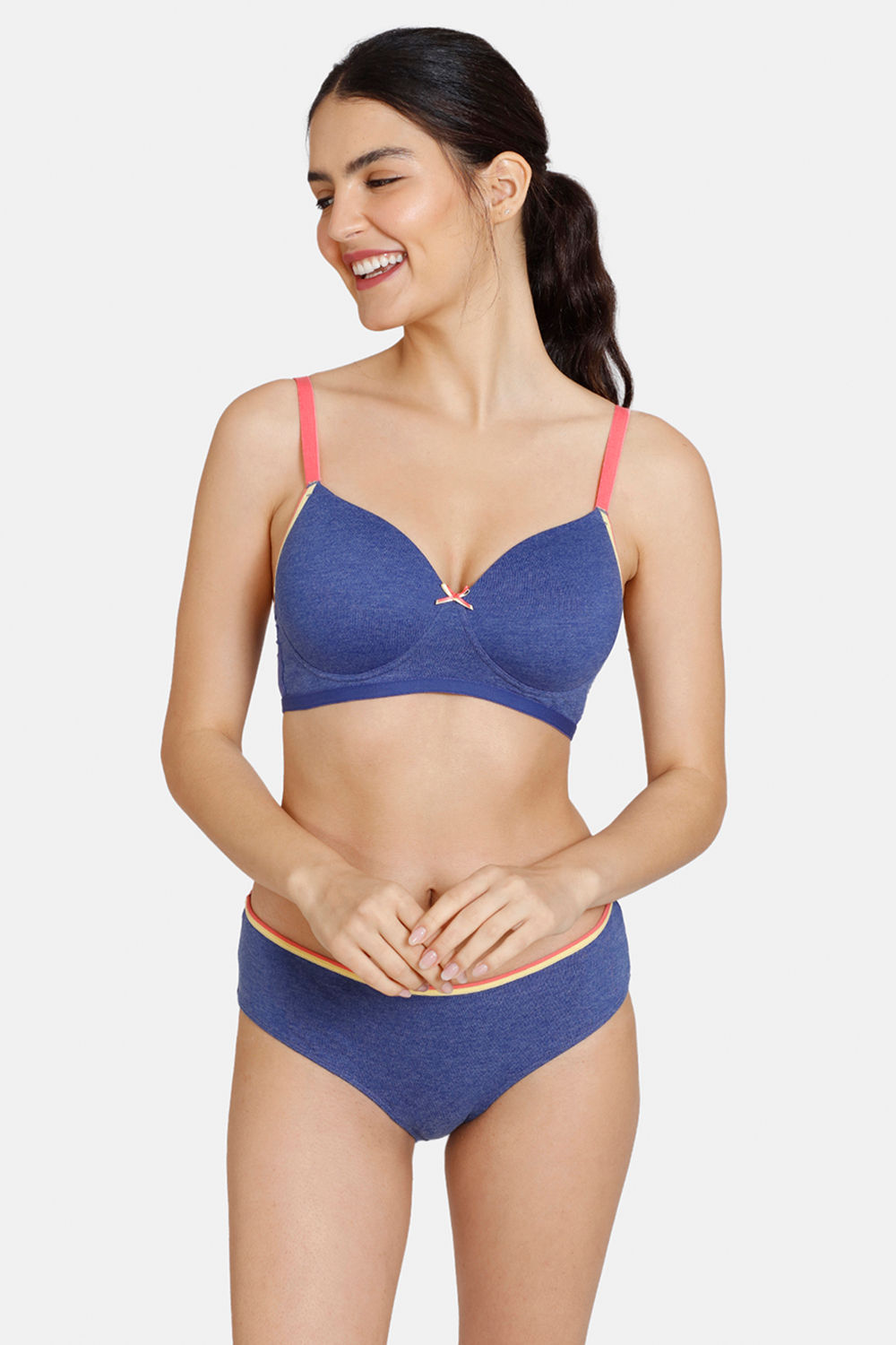 Buy Zivame Desi Kitsch Padded Non Wired 3/4th Coverage T-Shirt Bra With Hipster Panty - Sodalite Blue
