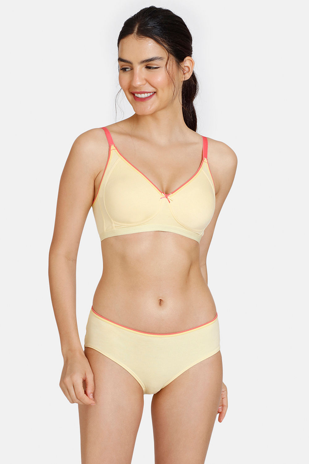 Buy Zivame Desi Kitsch Double Layered Non Wired 3/4th Coverage T-Shirt Bra With Hipster Panty - Mellow Yellow