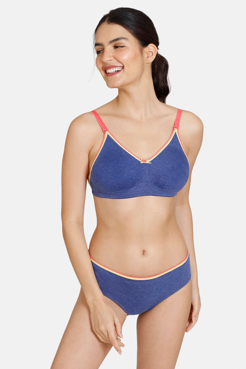 Buy Zivame Desi Kitsch Double Layered Non Wired 3/4th Coverage Backless Bra With Hipster Panty - Sodalite Blue