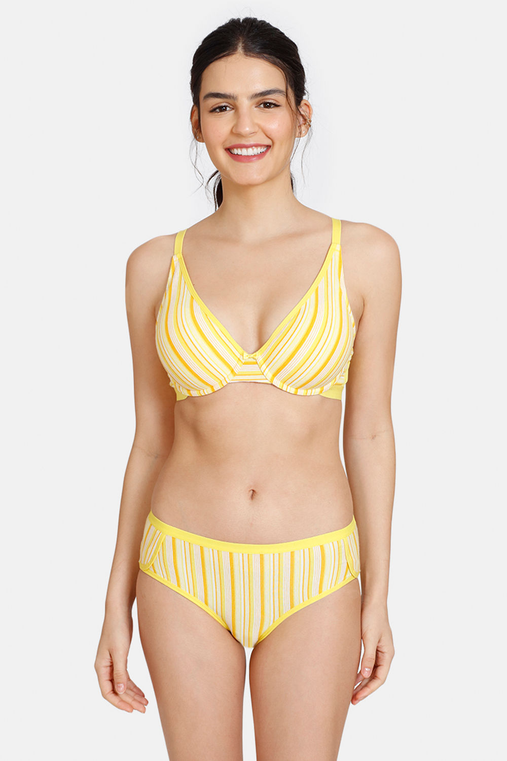 Buy Zivame Woodstock Mood Padded Wired Medium Coverage T-Shirt Bra With Hipster Panty  - Maize
