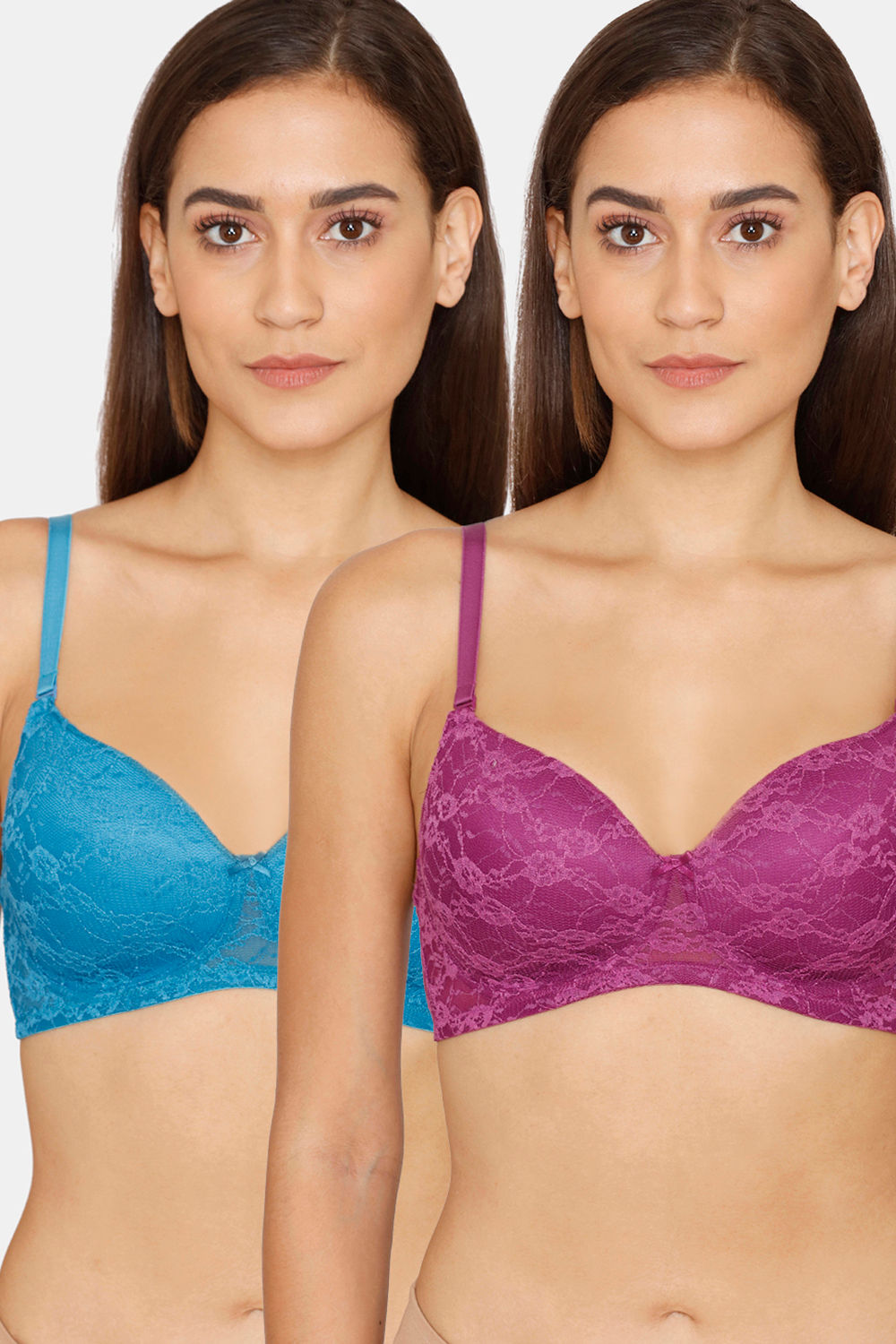Buy Rosaline Padded Non Wired 3/4th Coverage Lace Bra (Pack of 2) - Fjord Grape