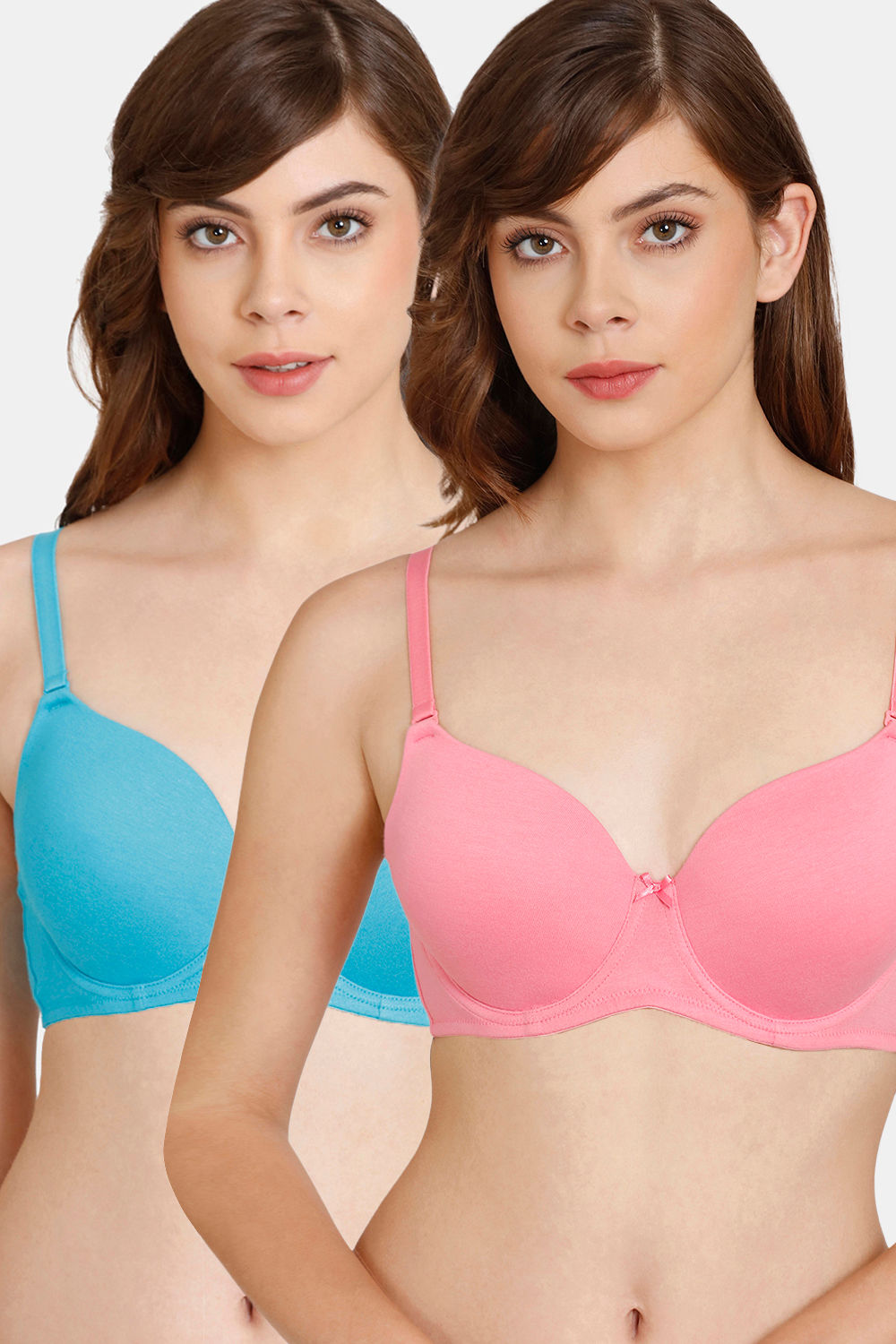 Buy Rosaline Padded Wired 3/4th Coverage T-Shirt Bra (Pack of 2) - Flowering Blue