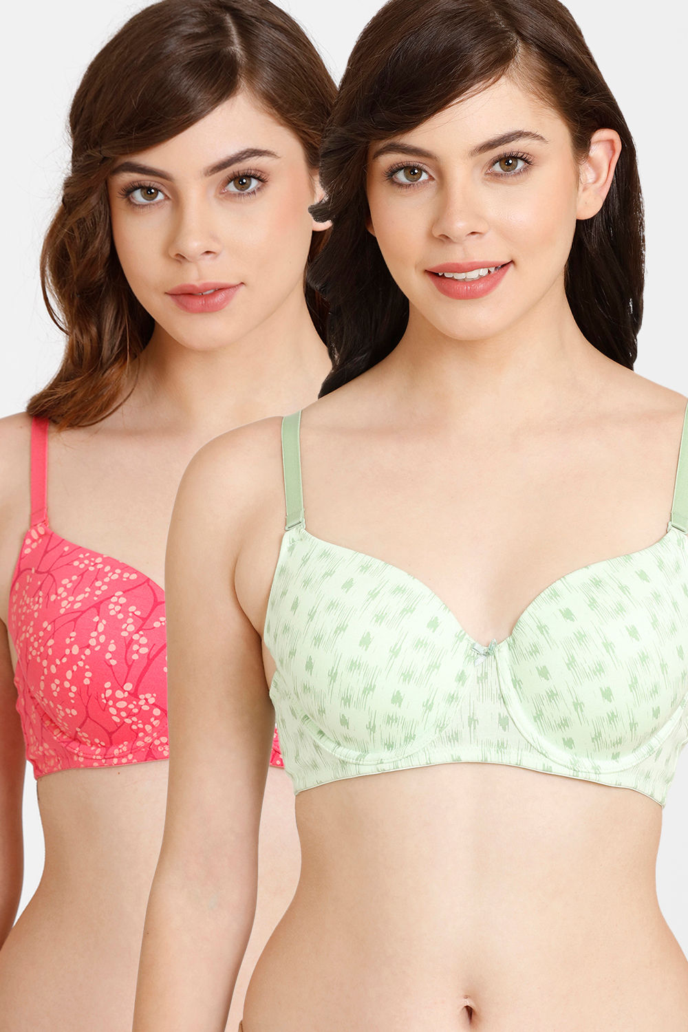 Buy Rosaline Padded Wired 3/4th Coverage T-Shirt Bra (Pack of 2) - Patina Petal
