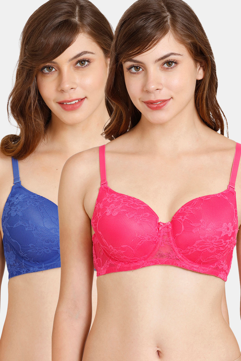 Buy Rosaline Padded Wired 3/4th Coverage Lace Bra (Pack of 2) -Beetroot Blue