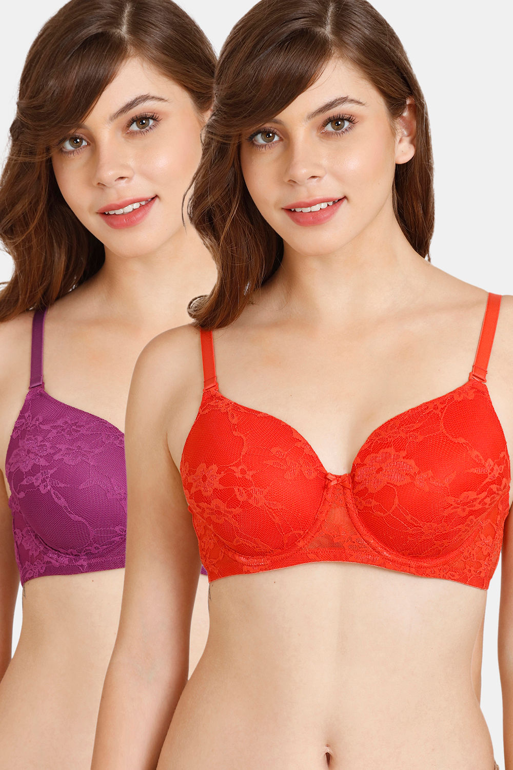 Buy Rosaline Padded Wired 3/4th Coverage Lace Bra (Pack of 2) - Valiant Grape