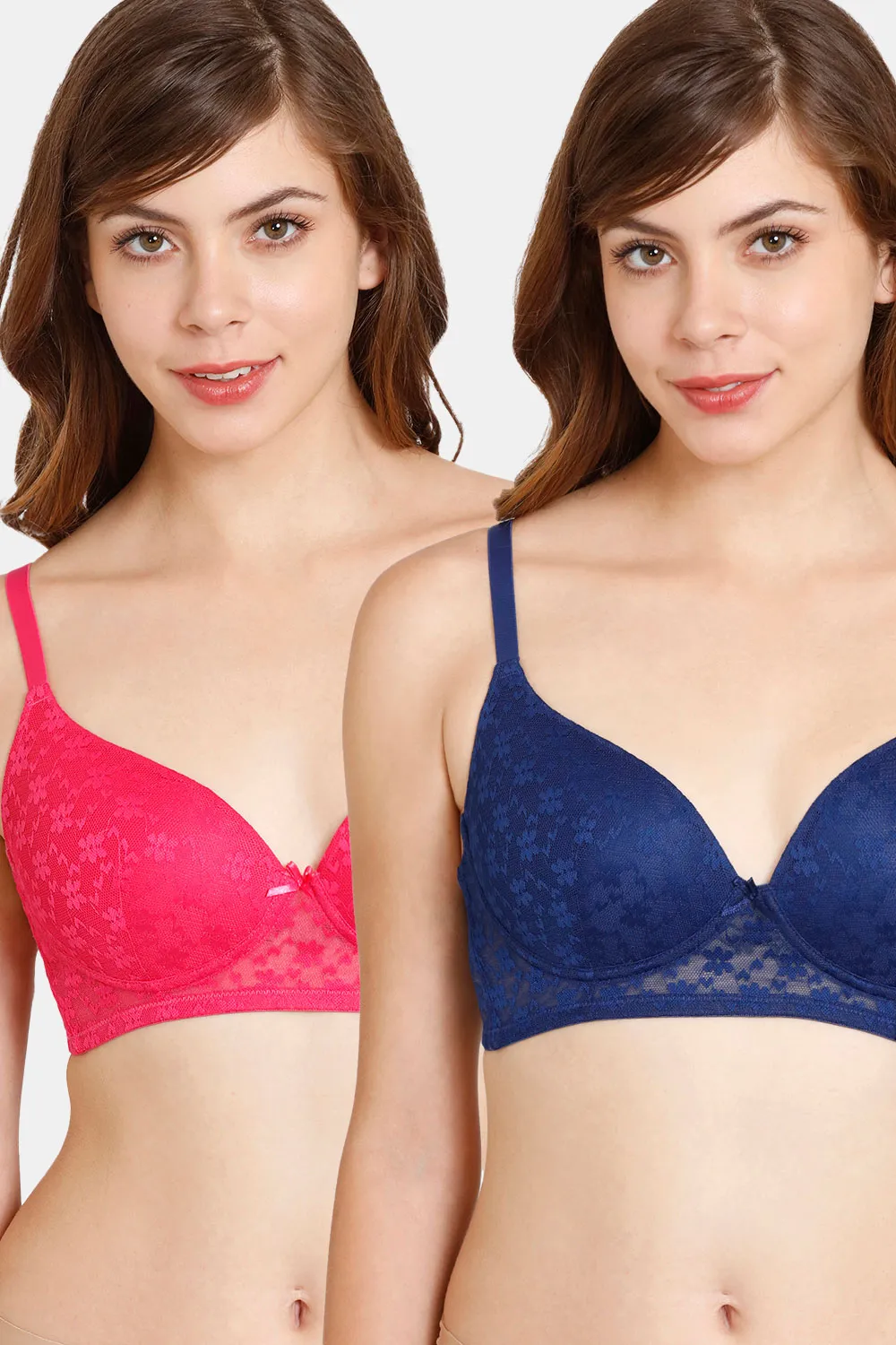 Buy Rosaline Padded Non Wired Medium Coverage Lace Bra (Pack of 2) - Blue Purple