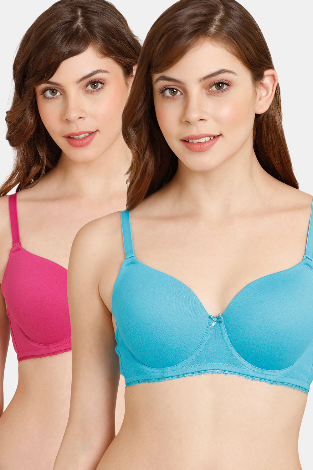 Buy Rosaline Padded Wired 3/4th Coverage T-Shirt Bra (Pack of 2) - Blue Fuchsia