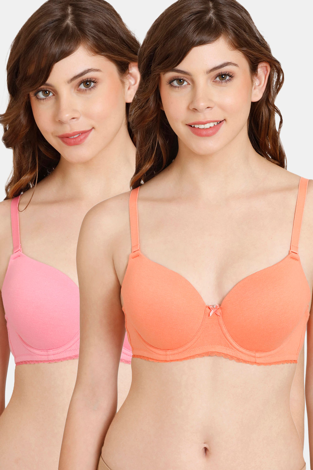 Buy Rosaline Padded Wired 3/4th Coverage T-Shirt Bra (Pack of 2) - Persimmon Flowering