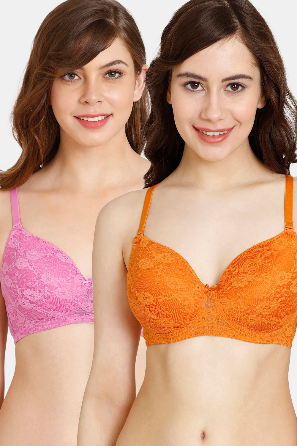 Buy Rosaline Padded Non Wired 3/4th Coverage Lace Bra (Pack of 2) - Fiji Maple