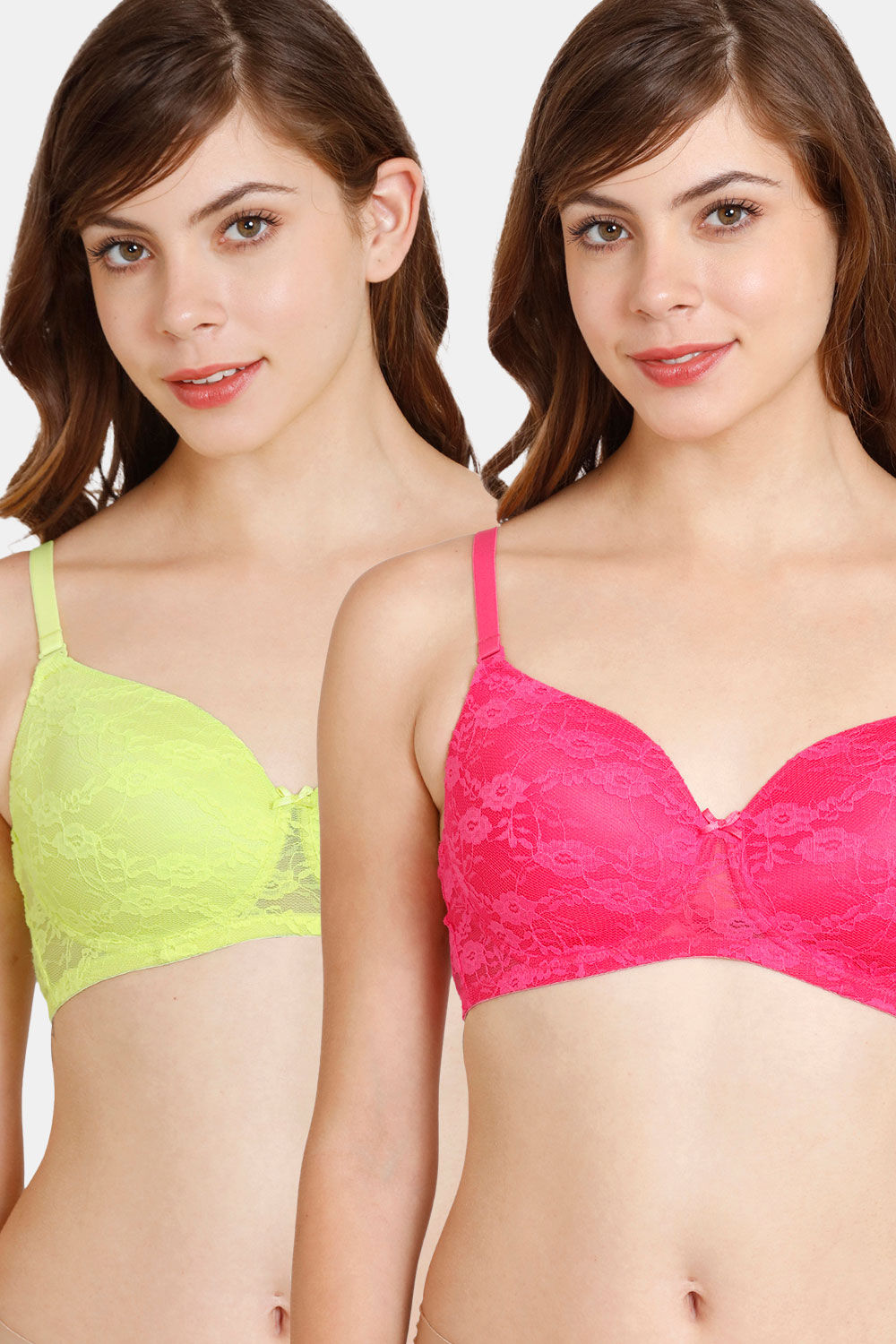 Buy Rosaline Padded Non Wired 3/4th Coverage Lace Bra (Pack of 2) - Sharp Green Purple