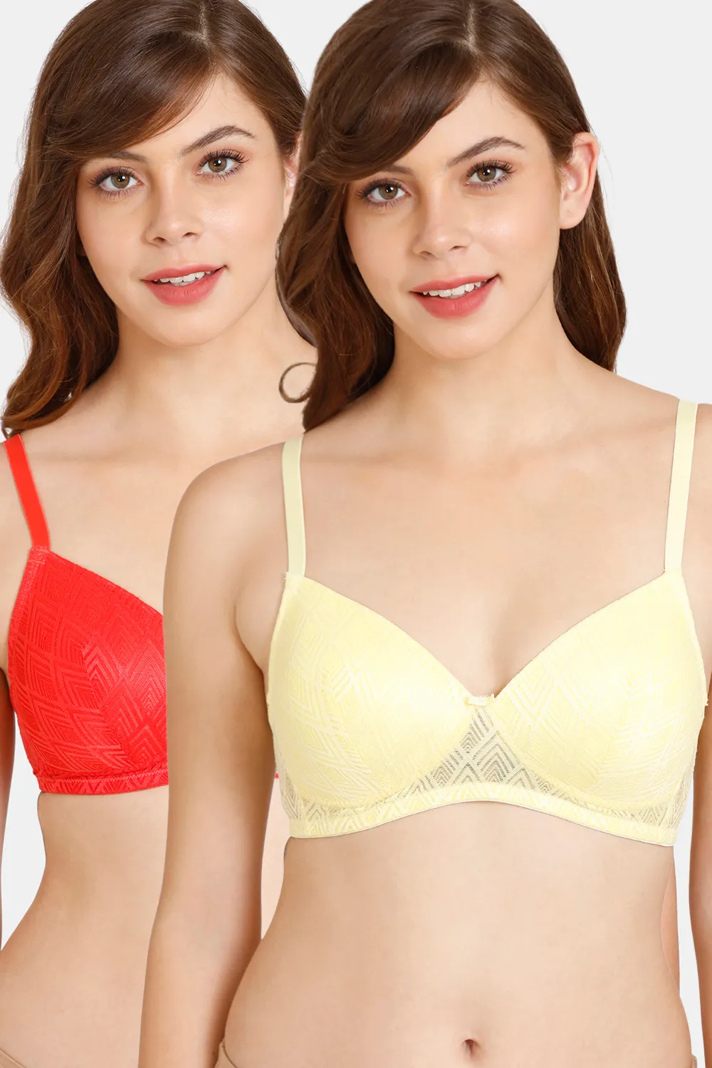 Buy Rosaline Padded Non Wired 3/4th Coverage Lace Bra (Pack of 2) - Yelllow Red