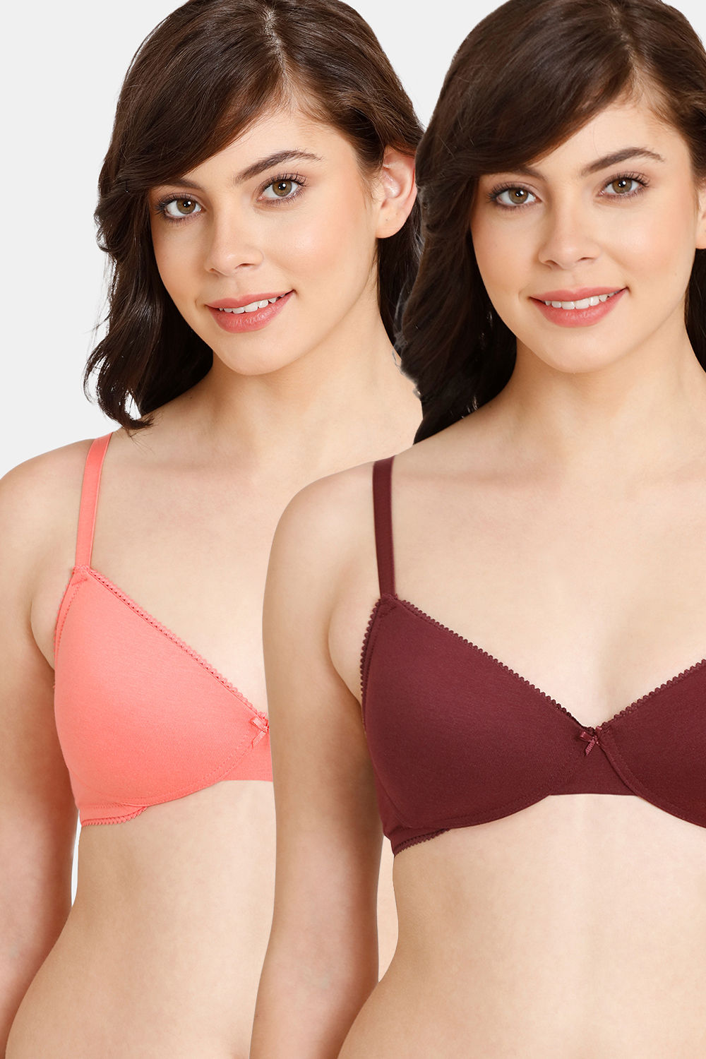 Buy Rosaline Padded Non-Wired Medium Coverage T-Shirt Bra (Pack of 2) - Fig Peach