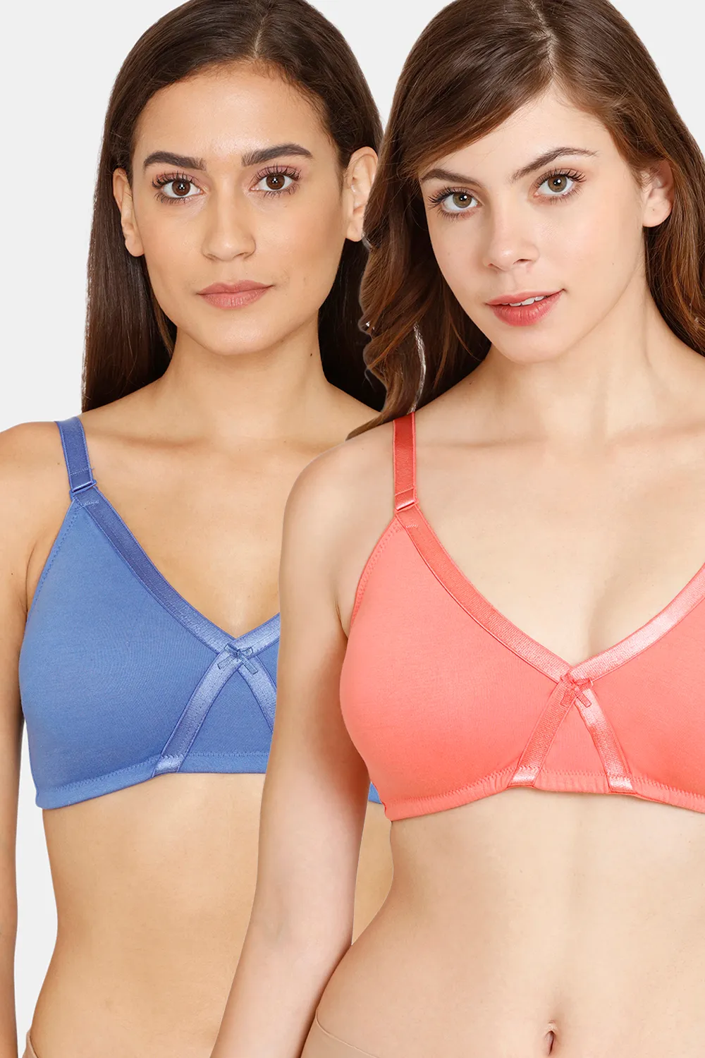Buy Rosaline Everyday Double Layered Non-Wired 3/4th Coverage T-Shirt Bra (Pack of 2) - Georgia Blue