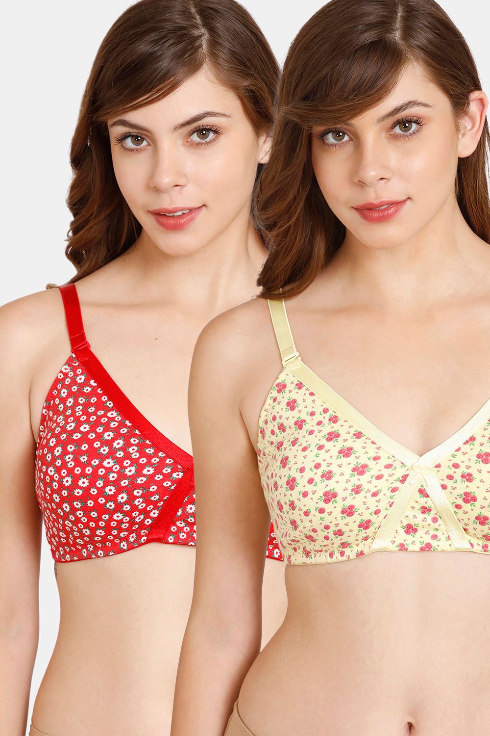 Buy Rosaline Everyday Double Layered Non-Wired 3/4th Coverage T-Shirt Bra (Pack of 2) - Cherry Yellow