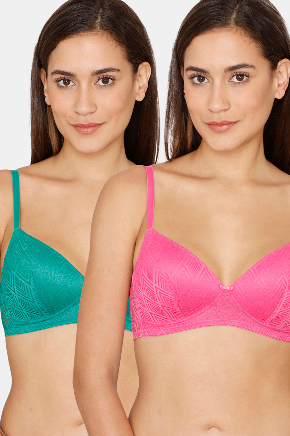 Buy Rosaline Padded Non Wired 3/4th Coverage T-Shirt Bra (Pack of 2) - Lush Rose
