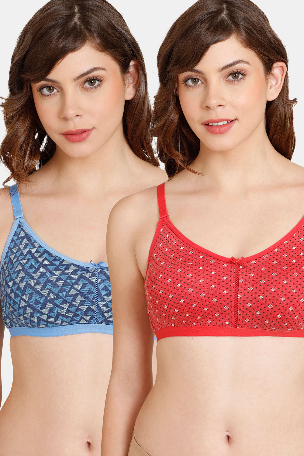 Buy Rosaline Everyday Double Layered Non Wired 3/4th Coverage T-Shirt Bra (Pack of 2) - Blue Red