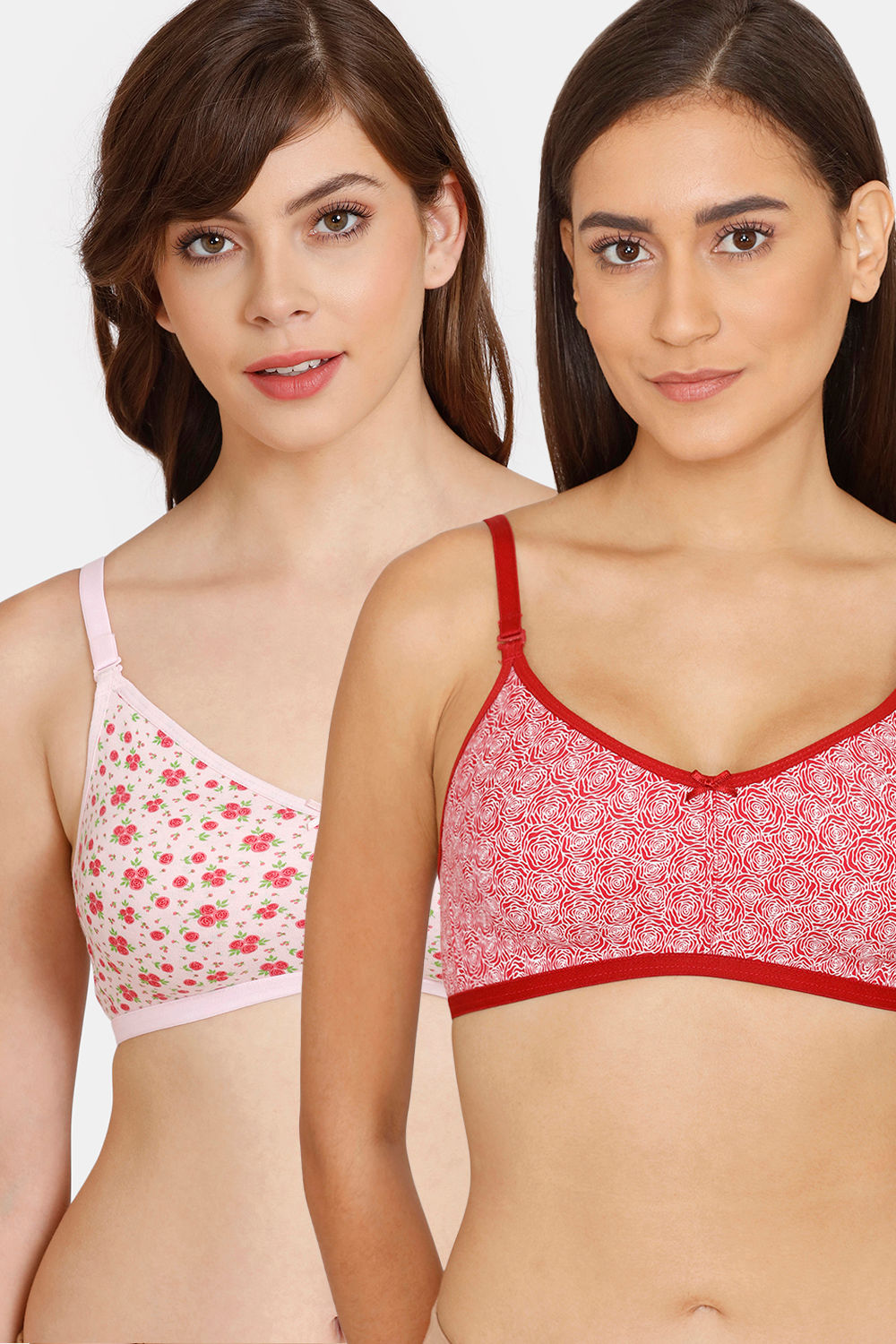 Buy Rosaline Everyday Double Layered Non-Wired 3/4th Coverage T-Shirt Bra (Pack of 2) - Red Rose