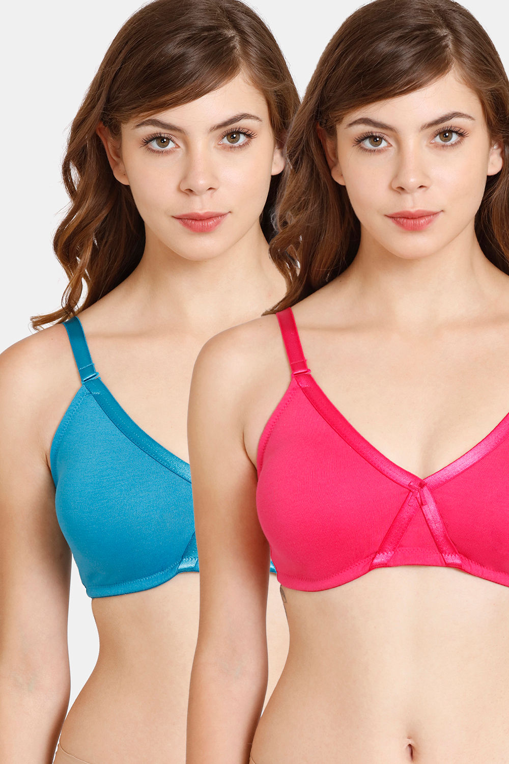 Buy Rosaline Everyday Double Layered Non-Wired 3/4th Coverage T-Shirt Bra (Pack of 2) - Beetroot Blue