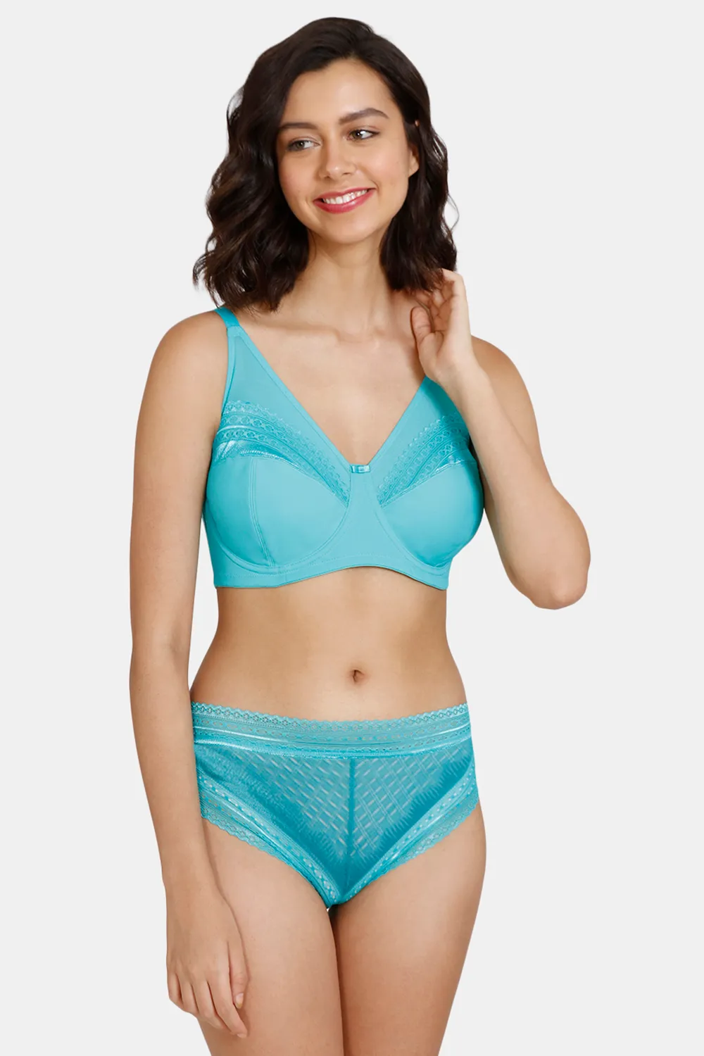 Buy Zivame Delicate Demi Coverage Blue Floral Lace Bra With Boyshort Panty  at Rs.1270 online