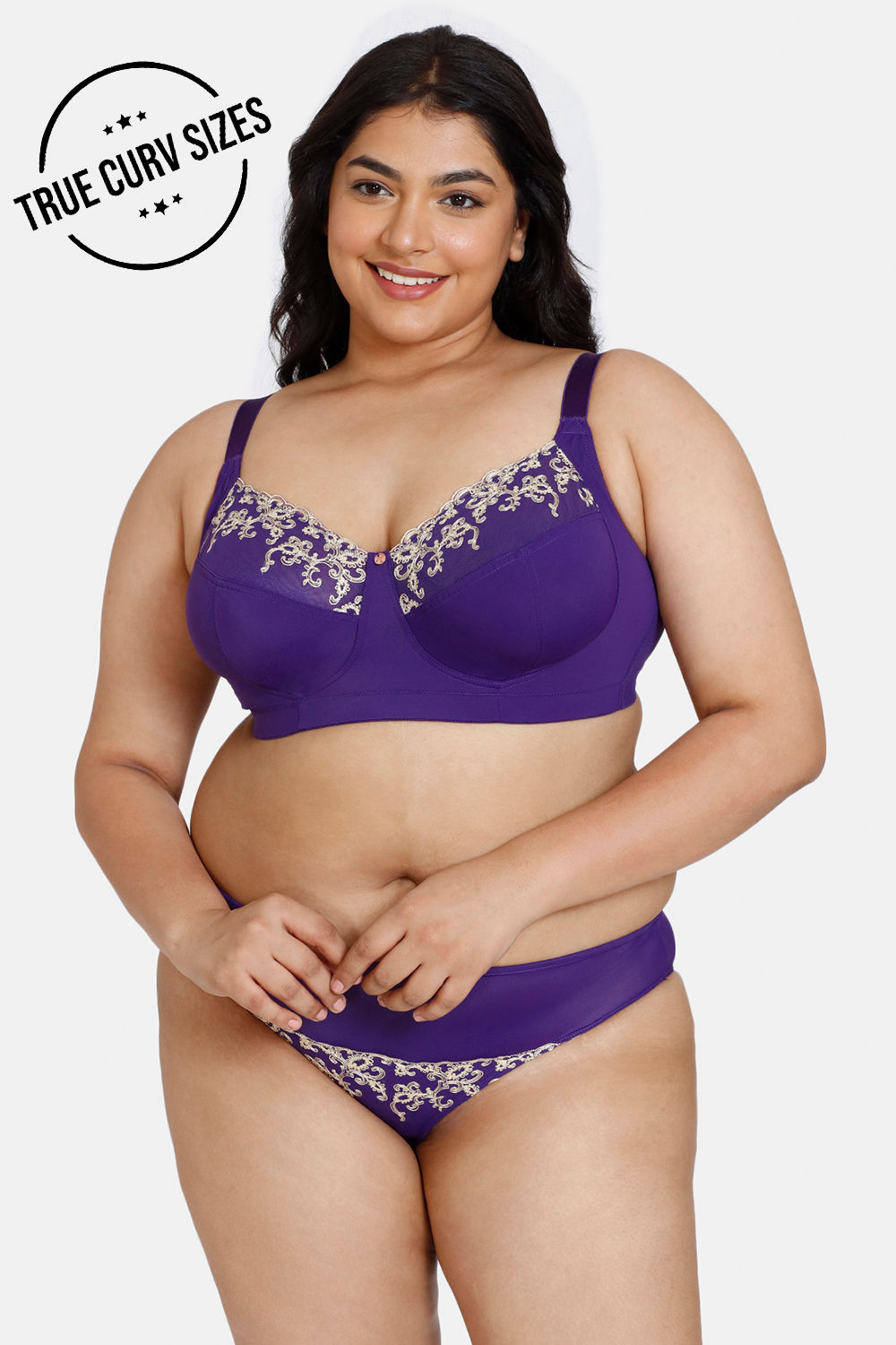 Buy Zivame True Curv Desert Rose Double Layered Non Wired Full Coverage  Super Support Bra With Bikini Panty - Violet Indigo at Rs.1031 online