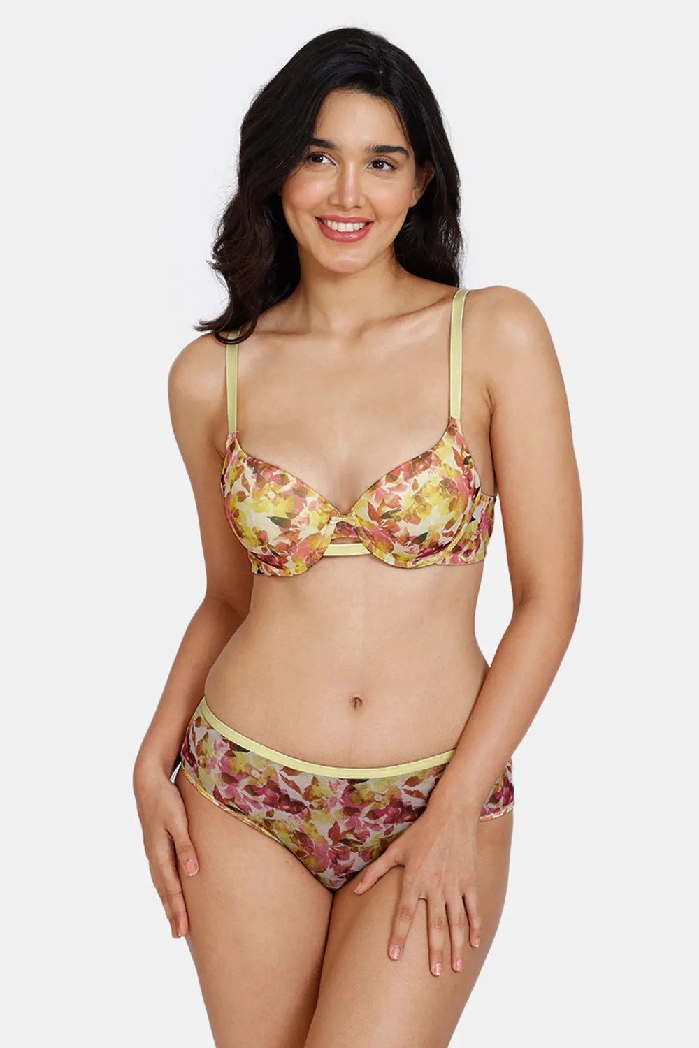 Buy Zivame Bohemian Blooms Push-Up Wired Medium Coverage T-Shirt Bra With  Hipster Panty - Snapdragon at Rs.895 online