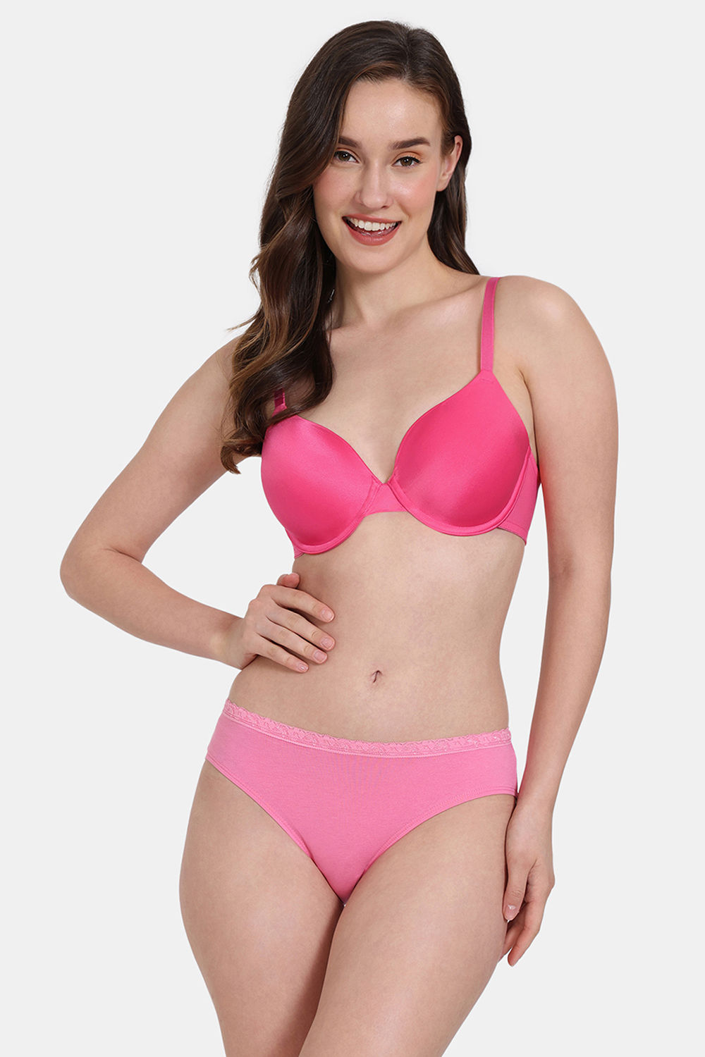 Buy Zivame Soft n Sheen Padded Wired 3/4th Coverage T-Shirt Bra With Bikini Panty - P Csmos P Pink