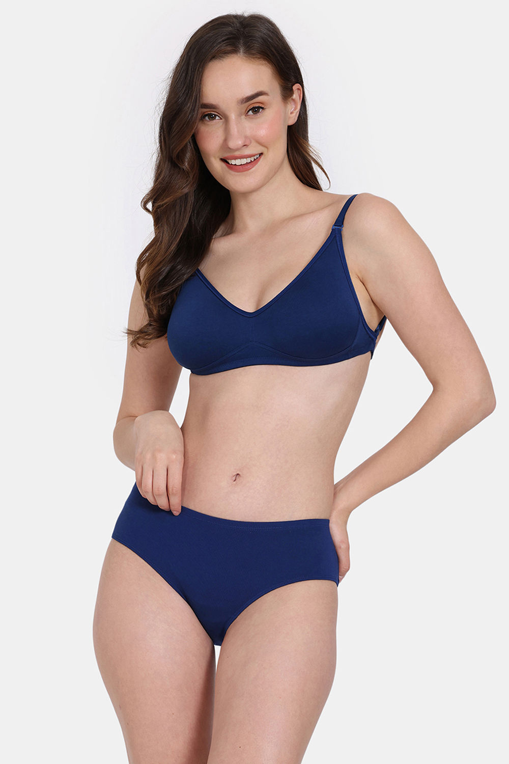 Zivame Beautiful Basics Double Layered Non Wired 3/4th Coverage Backless  Bra With Hipster Panty - Blue Depth