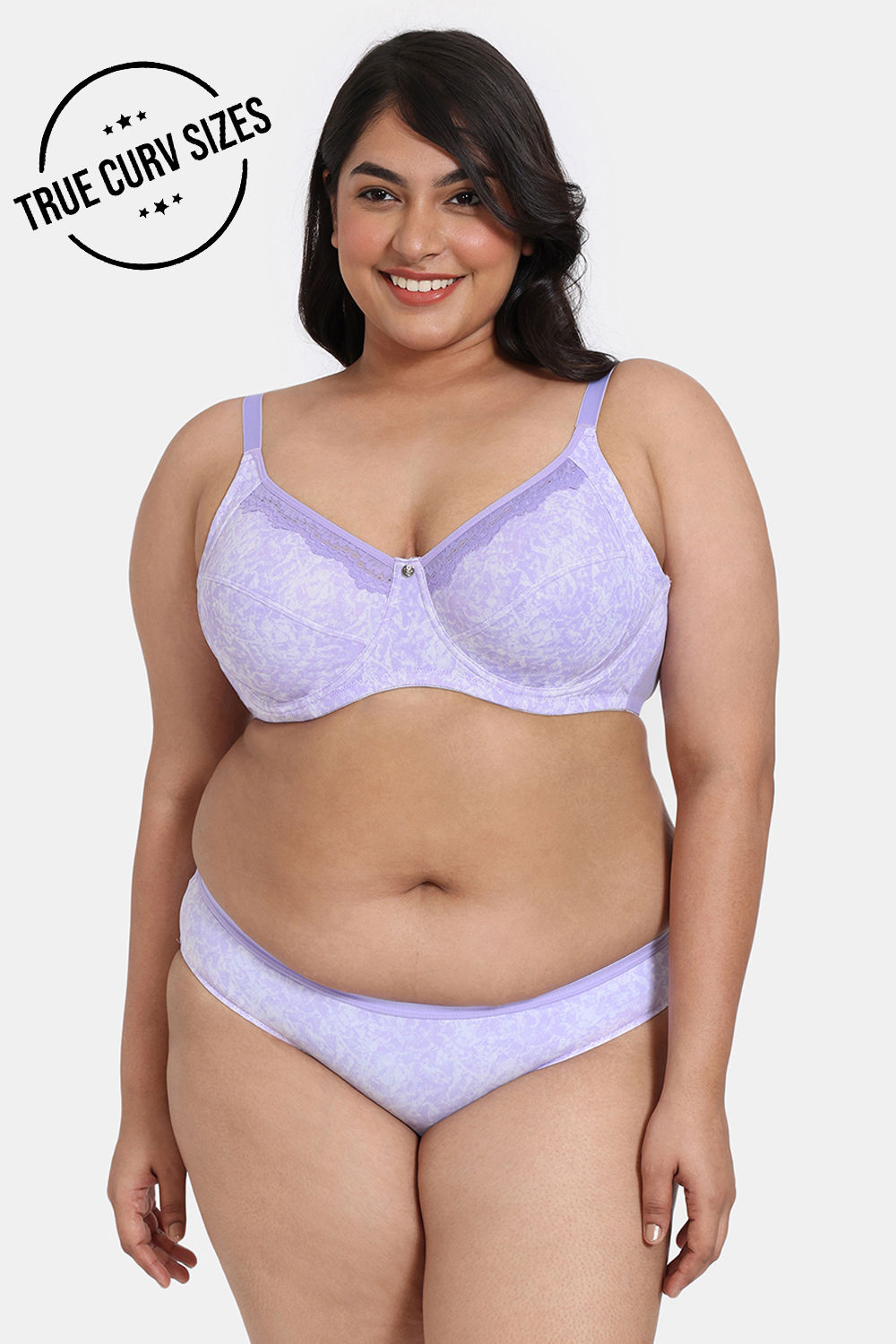 Buy Zivame Mio Amore Double Layered Regular Wired Full Coverage Super Support  Bra With Bikini Panty - Purple Print at Rs.807 online