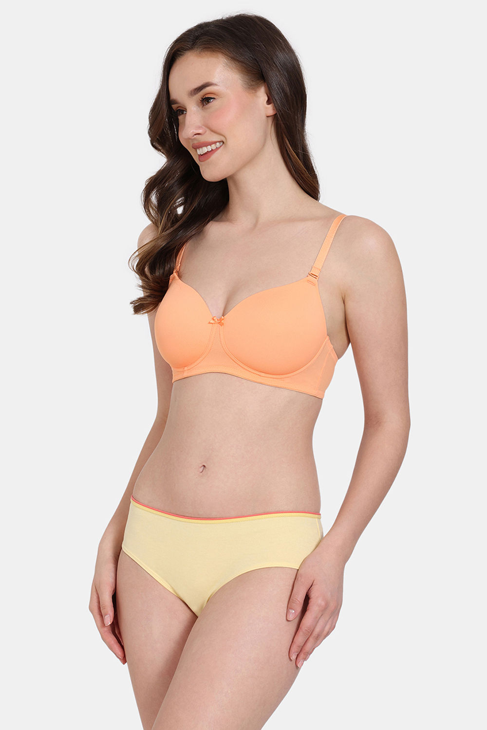 Buy Zivame Padded Non Wired 3/4th Coverage T-Shirt Bra With Hipster Panty - Cntlupe M Yellow