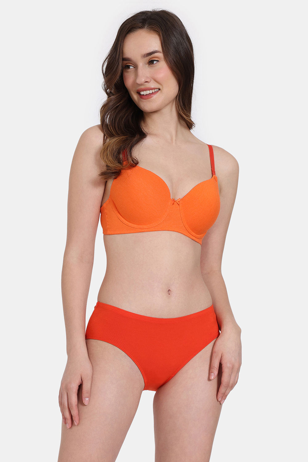 Buy Zivame Padded Wired 3/4th Coverage T-Shirt Bra With Hipster Panty - E  Orange Grndine at Rs.1048 online