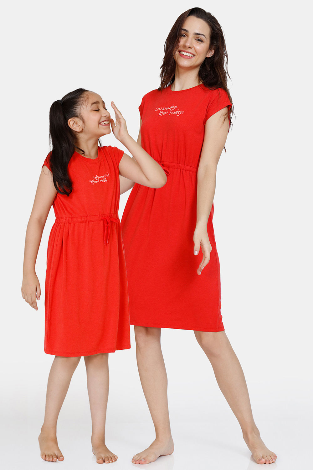 Buy Zivame Mini Me Knit Poly Mom-Kid Knee Length Loungewear Dress - Aurora Red