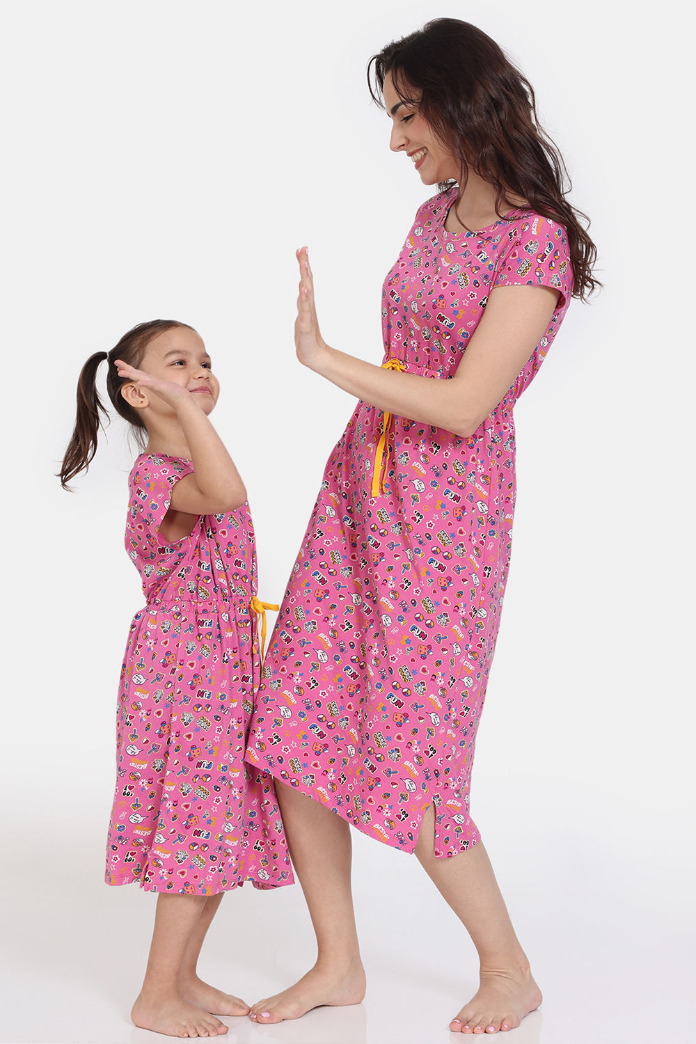 Buy Zivame Mini Me Knit Cotton Mom-Kid Knee Length Dress - Ibis Rose