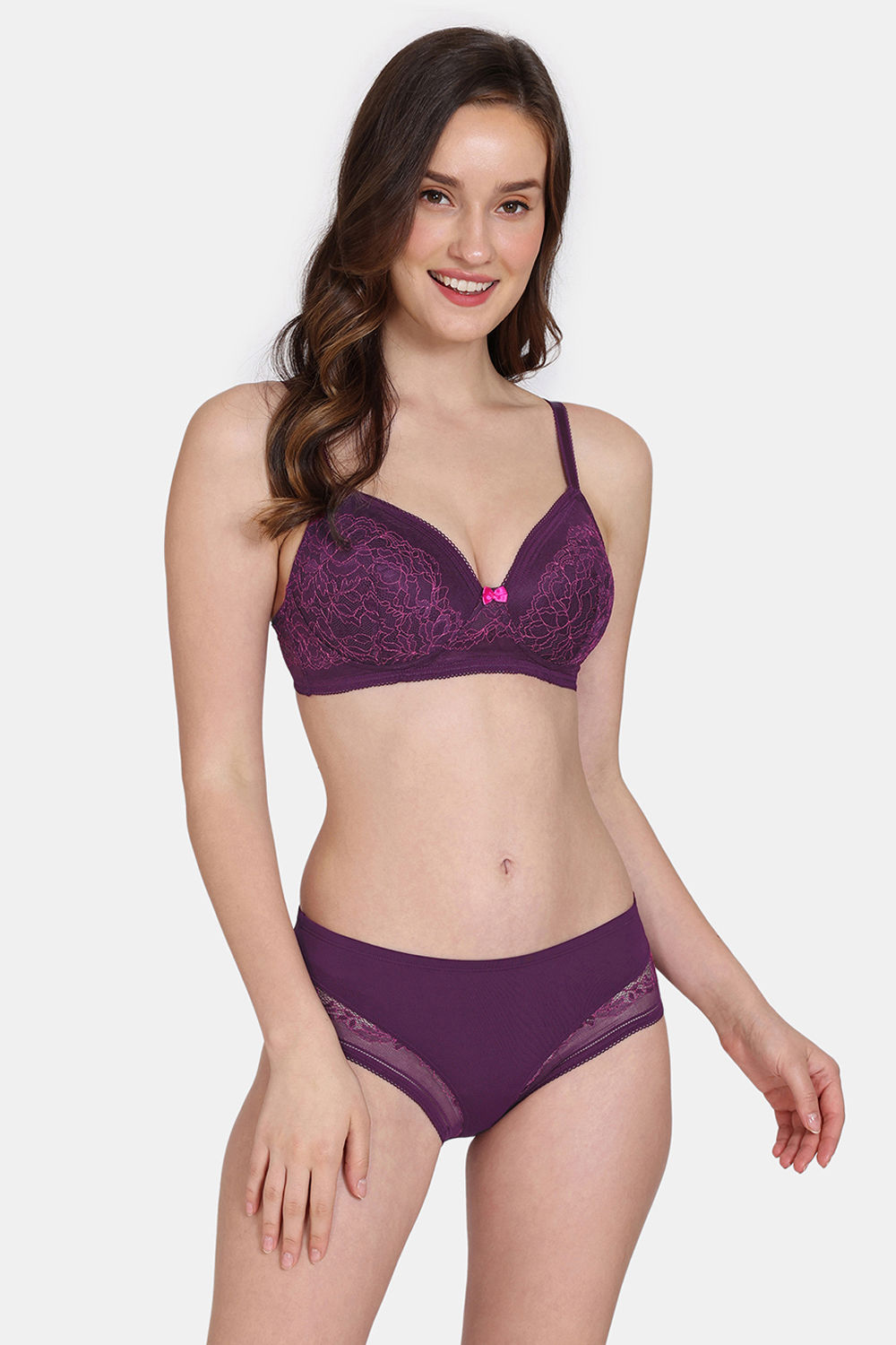 Buy Zivame Primrose Padded Wired 3/4th Coverage Strapless Bra With Hipster  Panty - Jacaranda at Rs.896 online