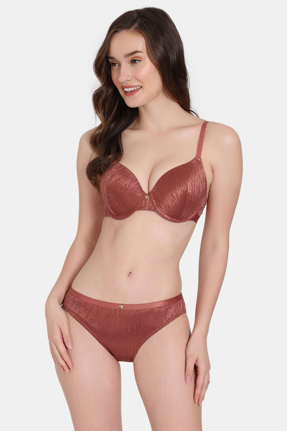 Buy Zivame Coral Glaze Padded Wired 3 4th Coverage Lace Bra With