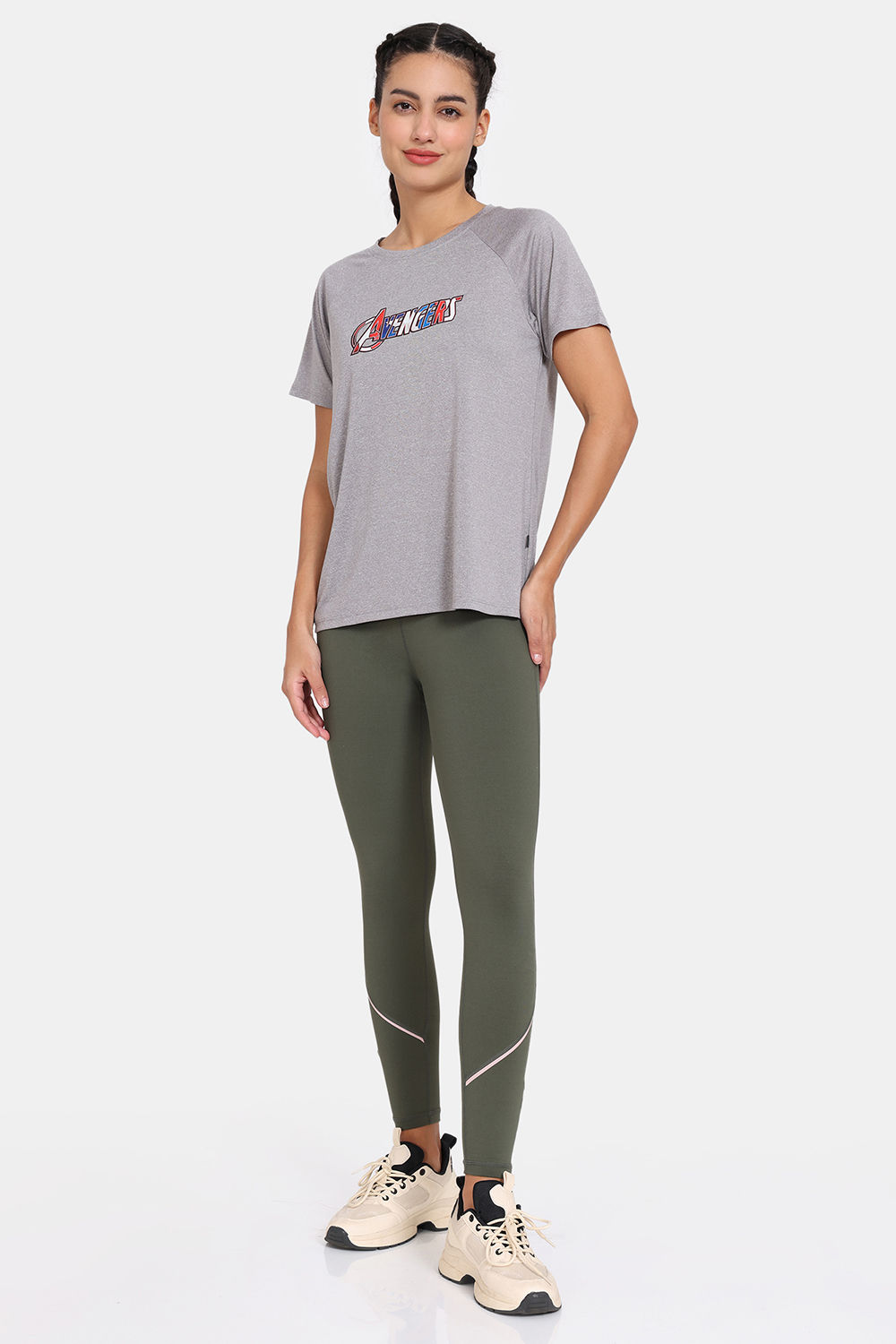 Buy Zelocity Marvel Relaxed Quick Dry Top With High Impact Leggings - Grey Deep Depth