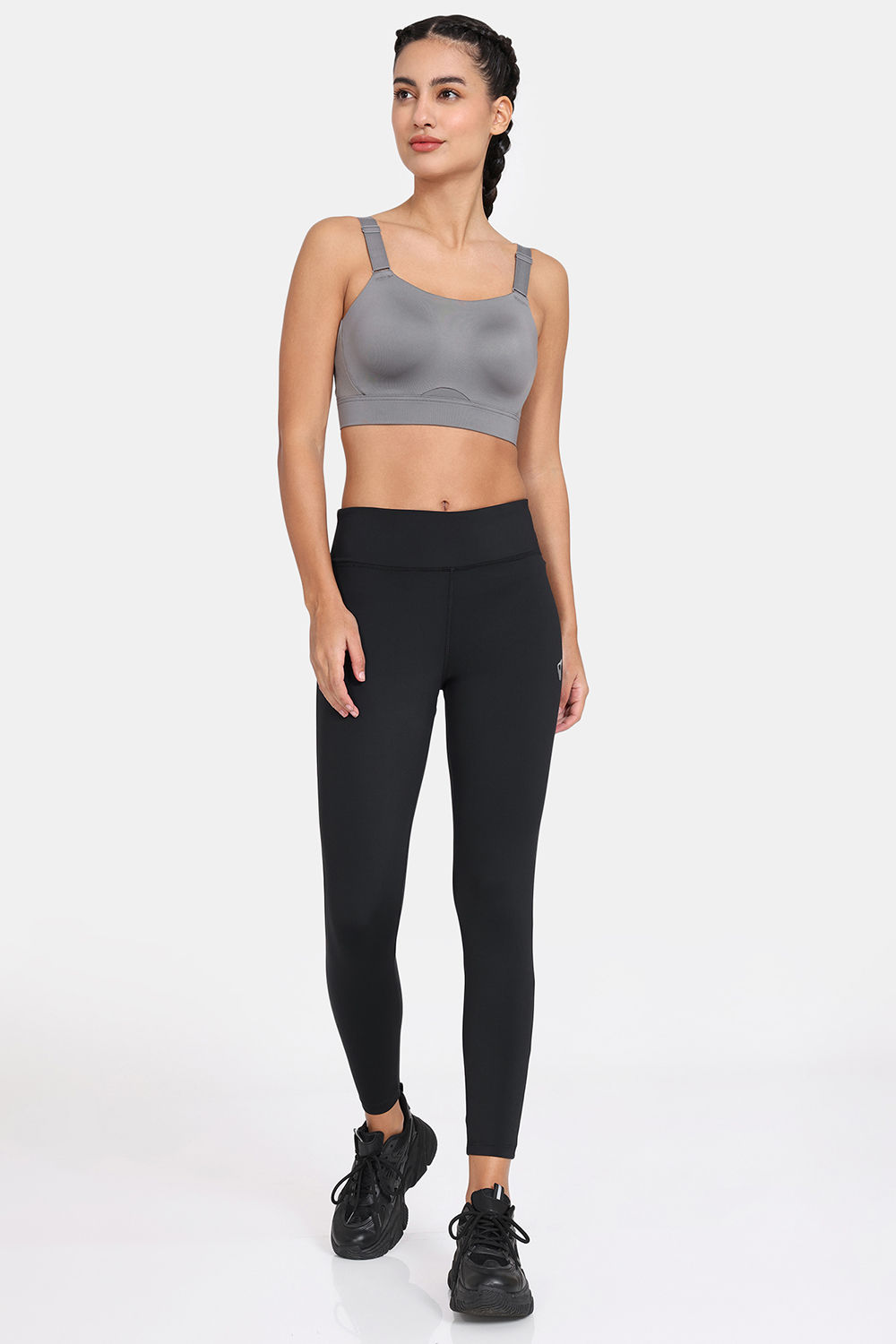 Buy Zelocity High Impact Quick Dry Sports Bra With High Rise Leggings -  Steel Gray Black at Rs.3443 online