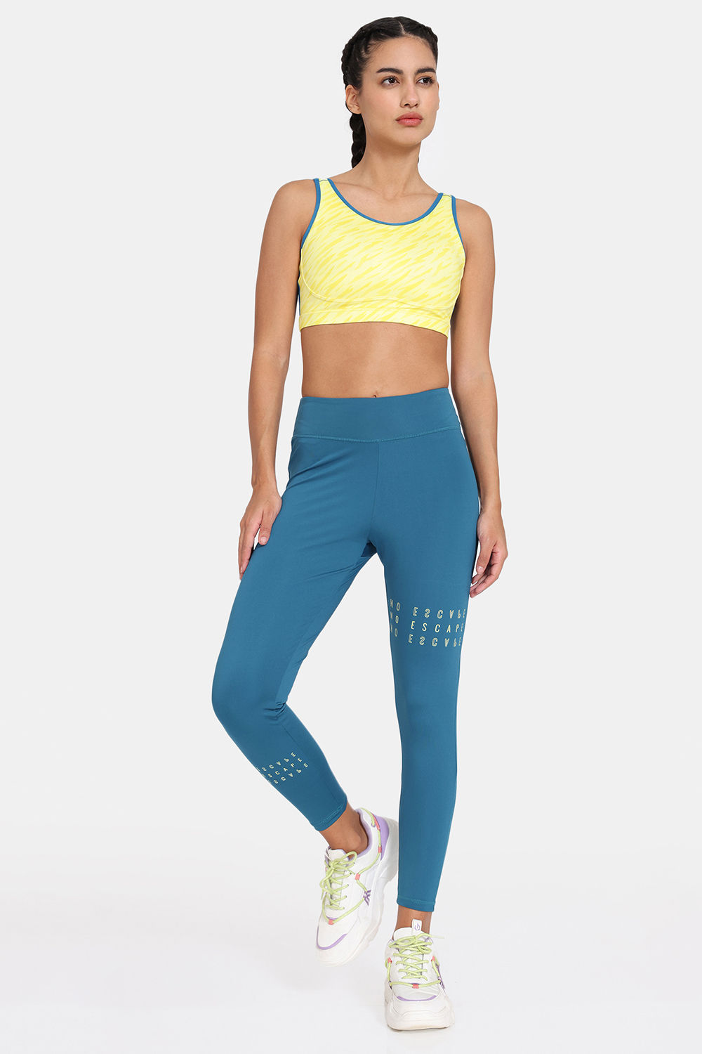 Buy Zelocity Quick Dry Sports Bra With Mid Rise Leggings - Yellowtail Blue  at Rs.1346 online