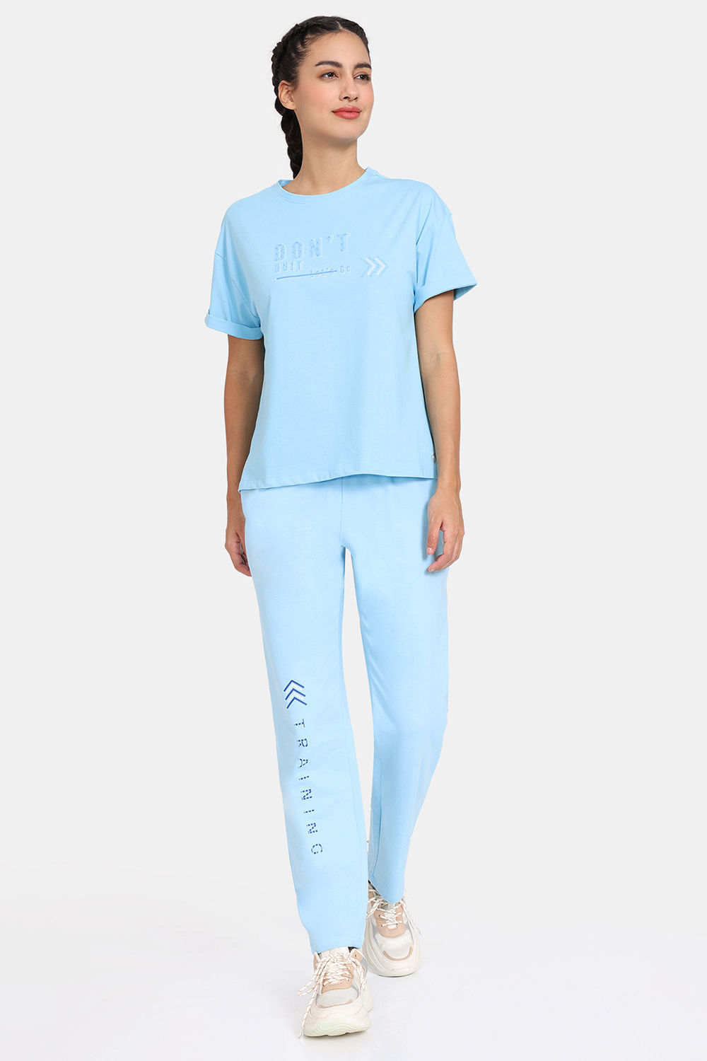 Buy Zelocity Relaxed Top With Mid Rise Track Pants - Cabana Blue