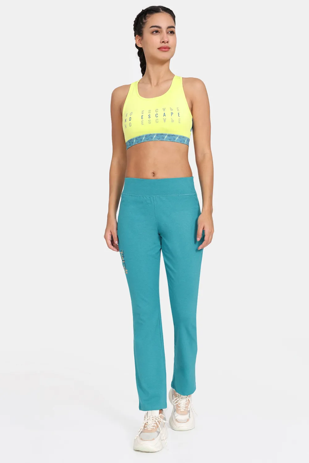 Buy Zelocity Quick Dry Removable Padding Sports Bra With Mid Rise Track Pants - Sunny Blue Grass
