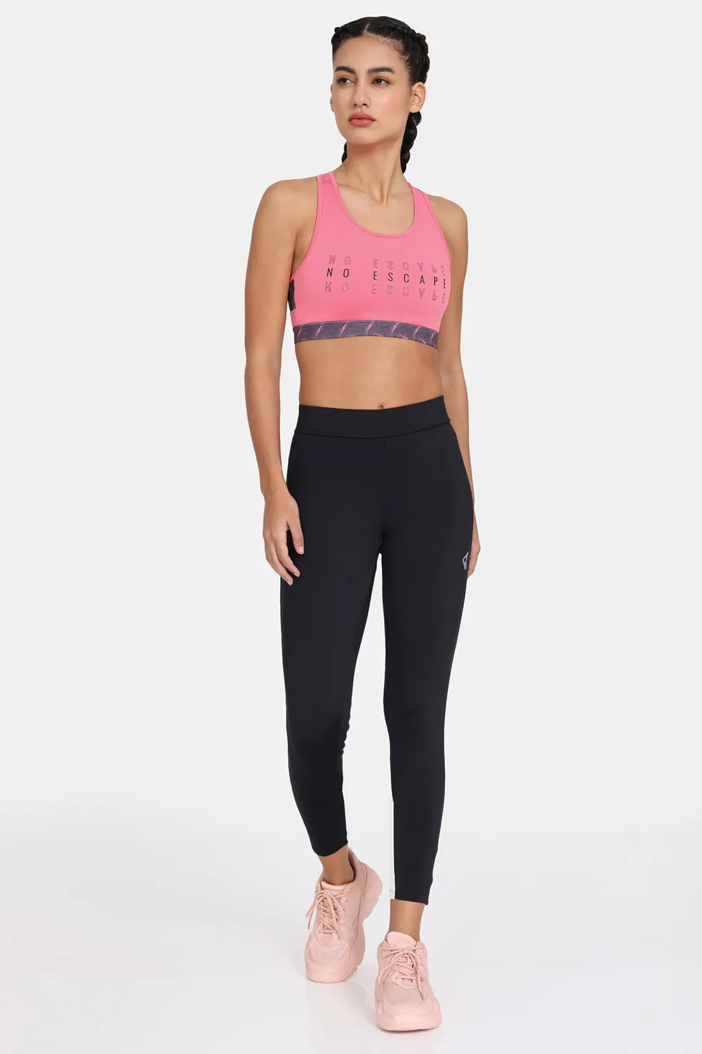 Zelocity Quick Dry Removable Padding Sports Bra With Mid Rise Leggings -  Coral Anthracite
