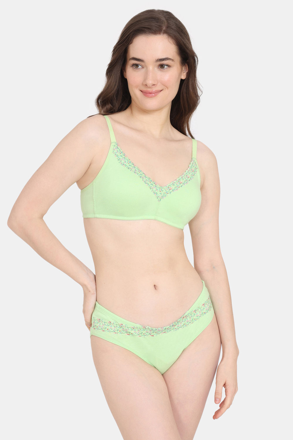 Buy Zivame Cupid Chic Double Layered Non Wired 3/4th Coverage T-Shirt Bra With Hipster Panty - Patina Green