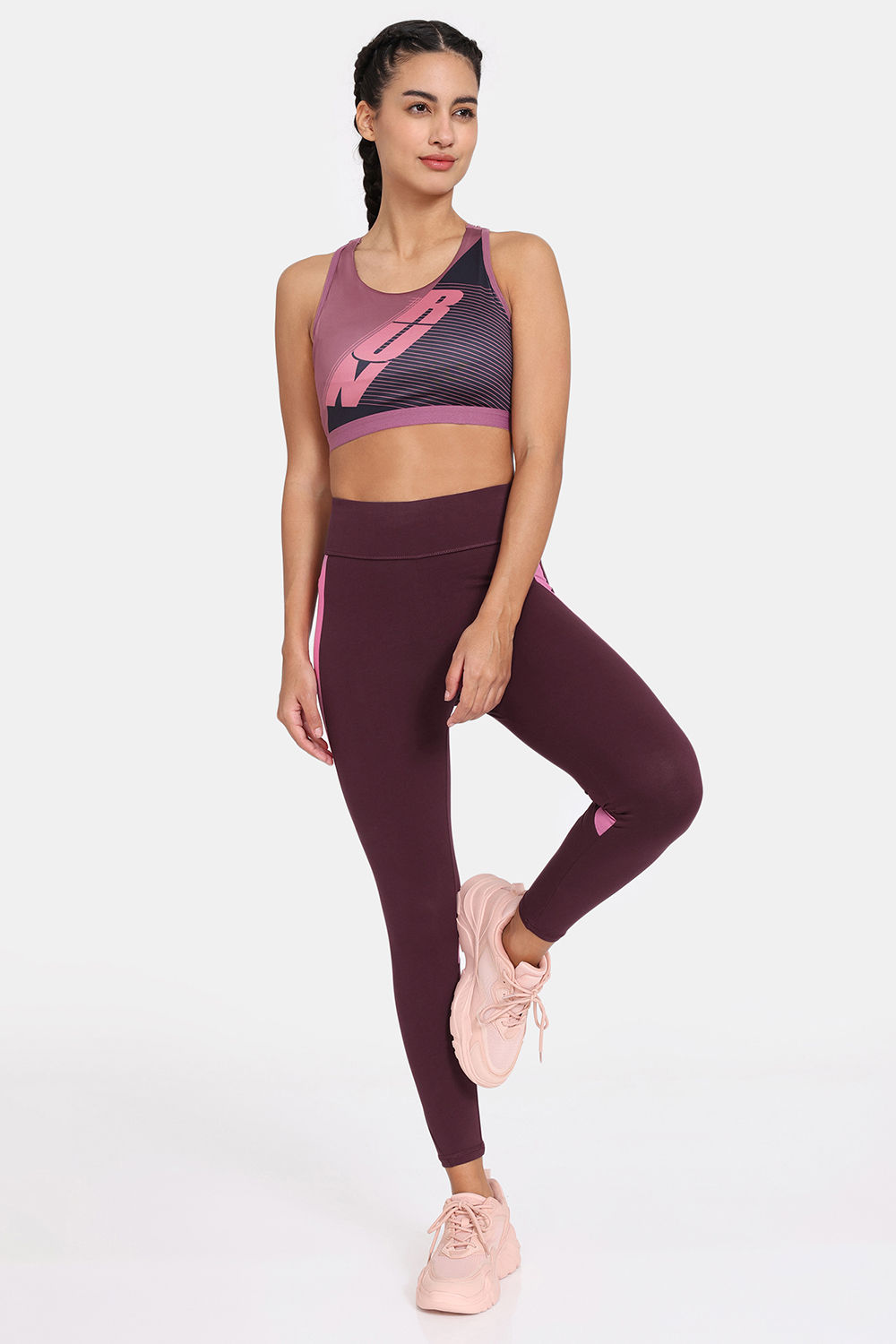 Buy Zelocity Quick Dry Removable Padding Sports Bra With High Rise Leggings - Red Wine