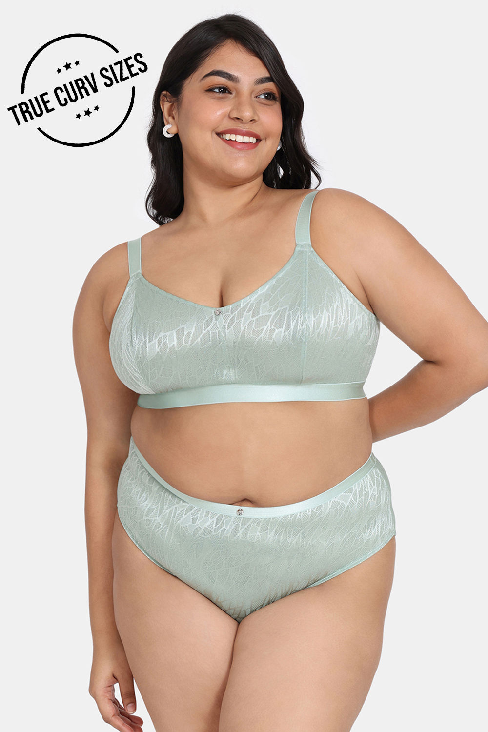 Zivame True Curv Coral Glaze Double Layered Non Wired Full Coverage Super  Support Bra With Hipster Panty - Granite Green