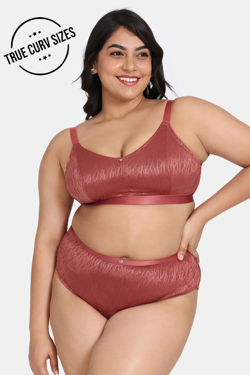 Buy Zivame True Curv Coral Glaze Double Layered Non Wired Full Coverage Super Support Bra With Hipster Panty - Cinnabar