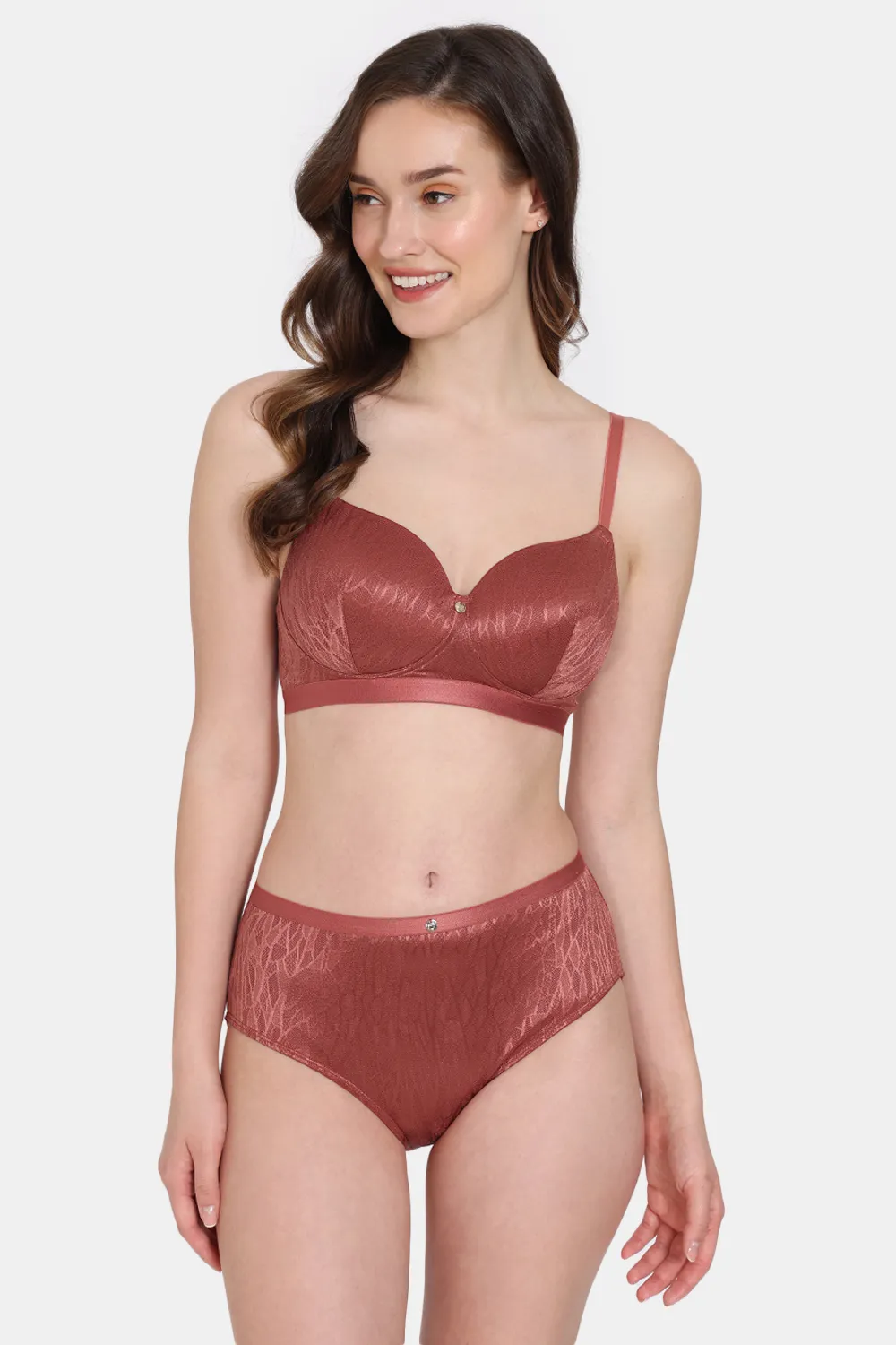 Buy online Coral Cotton Blend Bras And Panty Set from lingerie for