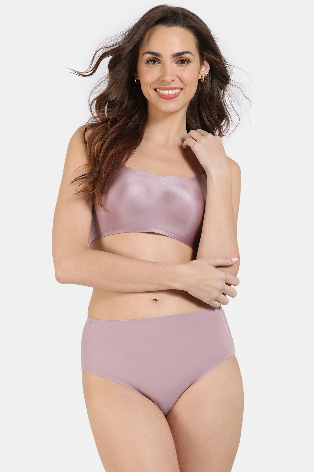 Buy Zivame Miracle Padded Non Wired Full Coverage T-Shirt Bra with Hipster Panty - Elderberry